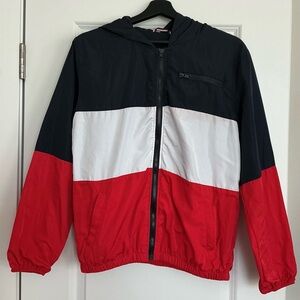 Pacsun Red, White, and Black Hooded Jacket Windbreaker